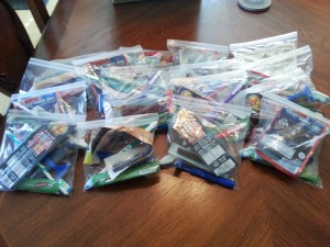 Donation bags for the Hospitality Hub assembled by Michael Garcia.