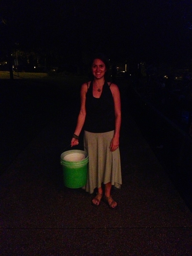 It's dark out there, but you can see my bright green donation bucket (with Indie Memphis @ the Levitt Shell