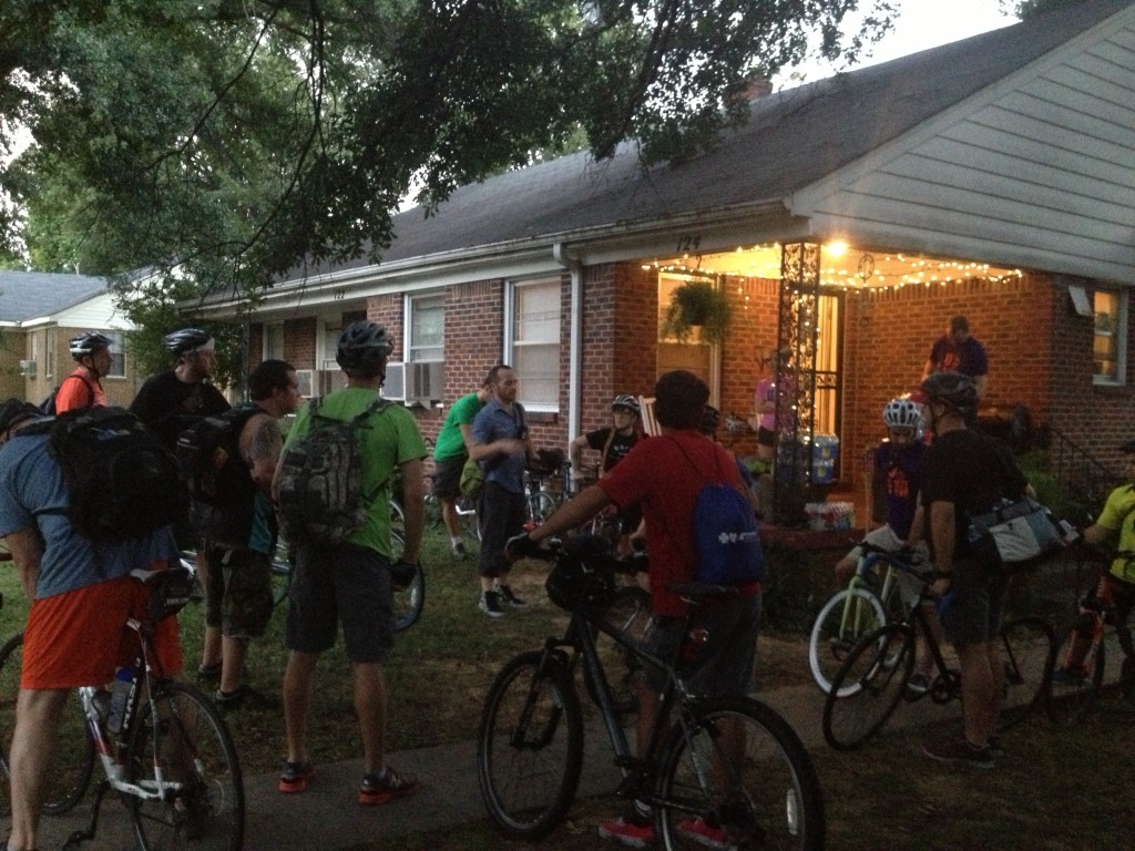 Tommy gathers everyone with Urban Bicycle Food Ministry before the ride