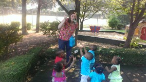 Blowing bubbles on the playground was tons of fun