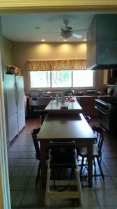 The large kitchen that the families share in the house